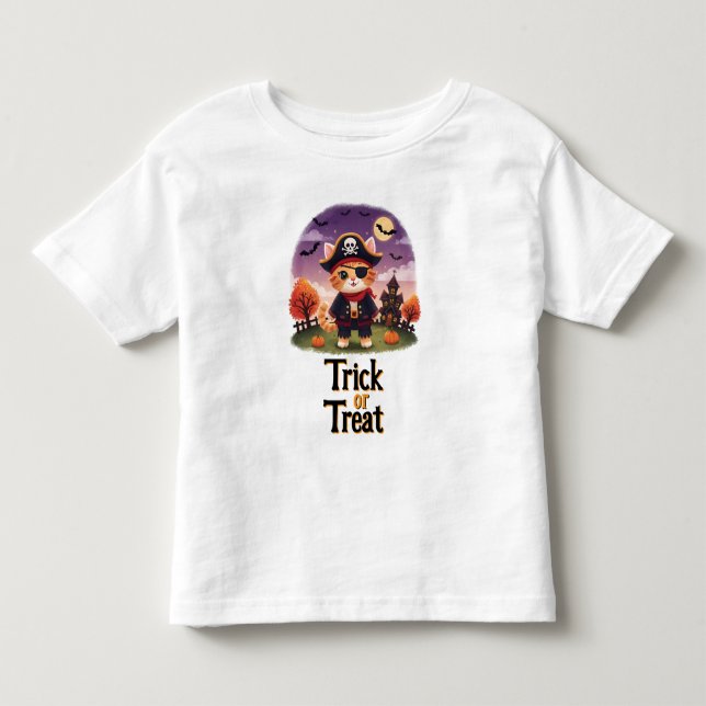 Trick oder Treat Halloween Pirate Cat Kleinkind T-shirt (Vorderseite)