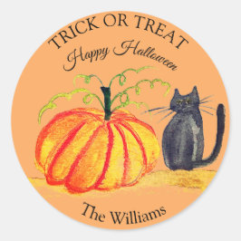Trick oder Treat Halloween Pumpkin Cat Niedlich Runder Aufkleber