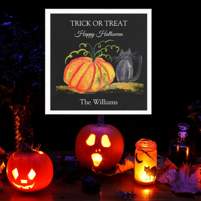 Trick oder Treat Halloween Pumpkin Cat Niedlich Serviette (Von Creator hochgeladen)