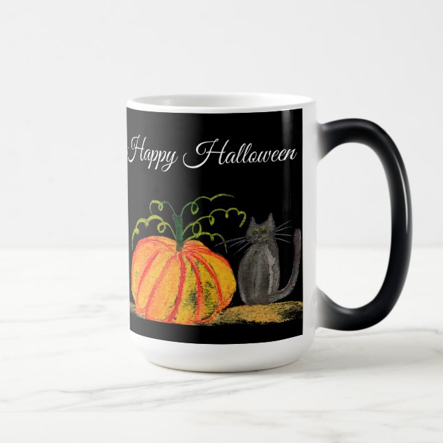 Trick oder Treat Halloween Pumpkin Cat Niedlich Verwandlungstasse (Rechts)