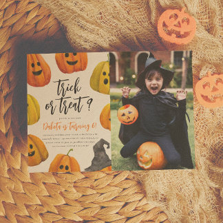 Trick oder Treat Halloween Pumpkin Foto Geburtstag Einladung