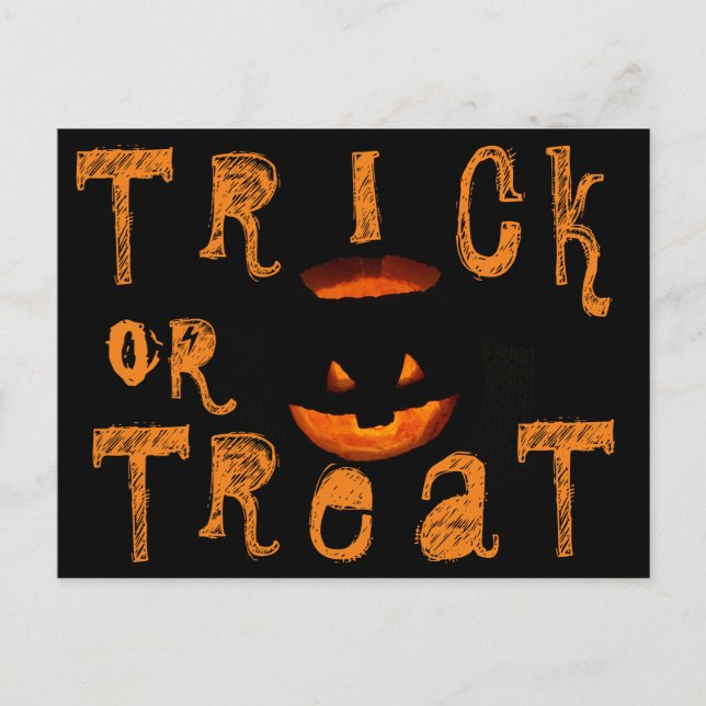 Trick oder Treat Halloween Pumpkin Postkarte (Vorderseite)