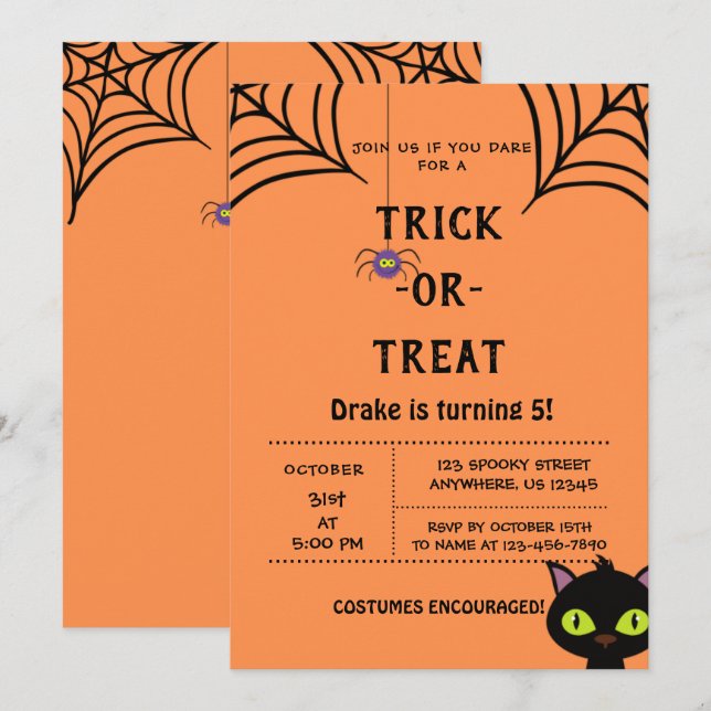 Trick oder Treat, Halloween Spiders Einladung (Vorne/Hinten)