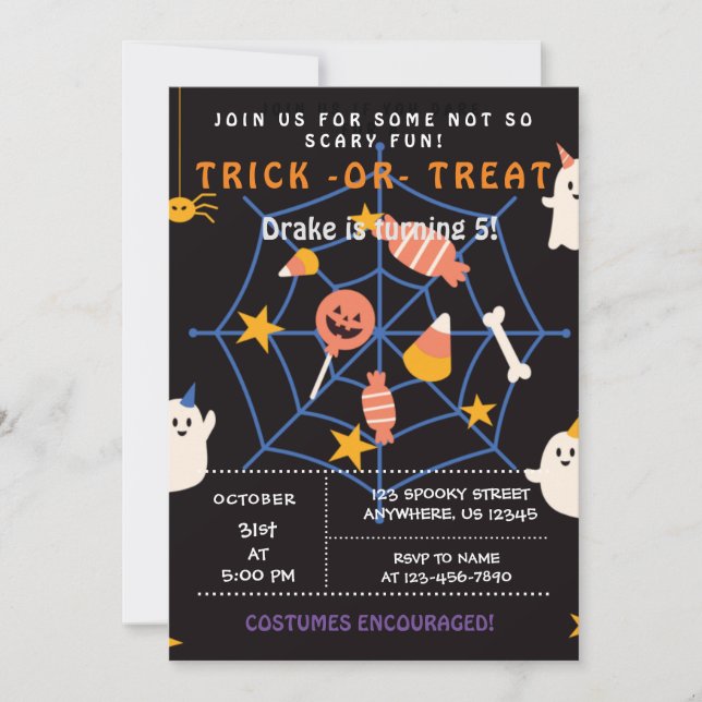 Trick oder Treat, Halloween Spinnen, Spooky Einlad Einladung (Vorderseite)