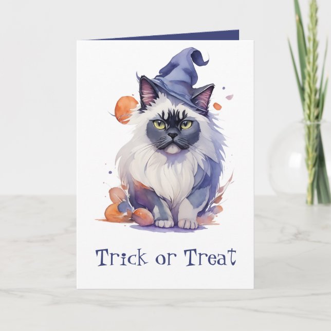 Trick oder Treat Halloween-Wildkatze Karte (Vorderseite)