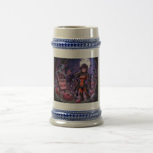 Trick oder Treat Halloween Zombies geben das Gehir Bierglas