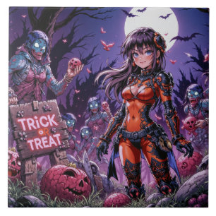 Trick oder Treat Halloween Zombies geben das Gehir Fliese