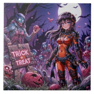 Trick oder Treat Halloween Zombies geben das Gehir Fliese