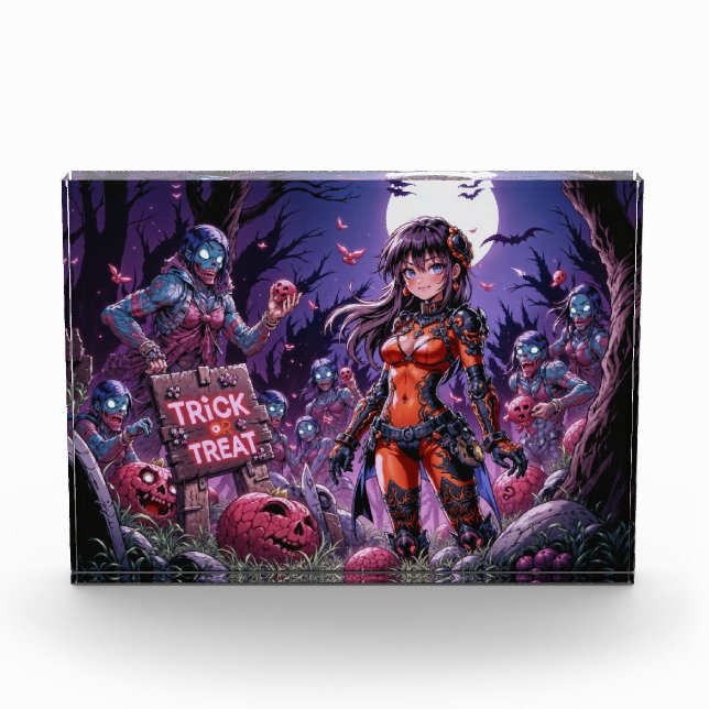 Trick oder Treat Halloween Zombies geben das Gehir Fotoblock (Vorderseite)