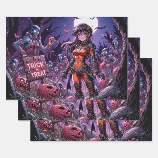 Trick oder Treat Halloween Zombies geben das Gehir Geschenkpapier Set (Set)