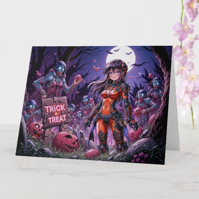 Trick oder Treat Halloween Zombies geben das Gehir Karte (Orchidee)