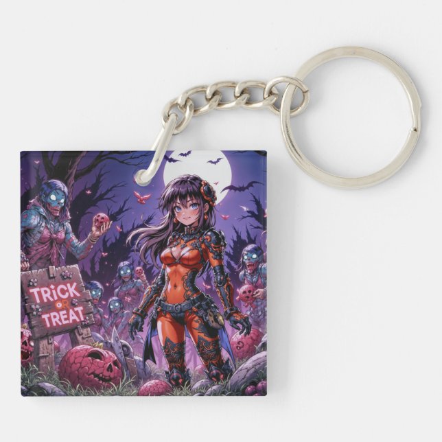 Trick oder Treat Halloween Zombies geben das Gehir Schlüsselanhänger (Rückseite)