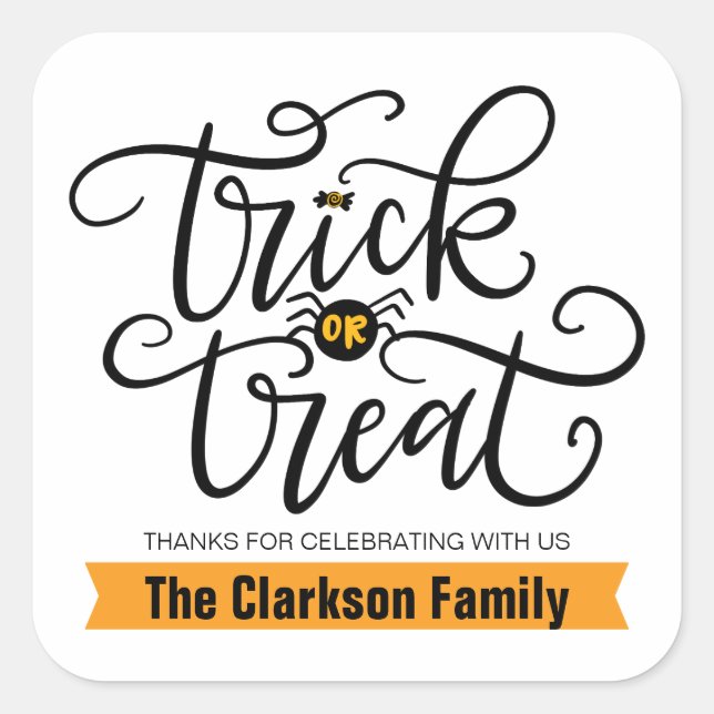 Trick oder Treat, handschriftlich Quadratischer Aufkleber (Vorderseite)