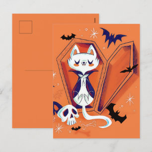 Trick oder Treat Happy Halloween weiße Katze Feiertagspostkarte