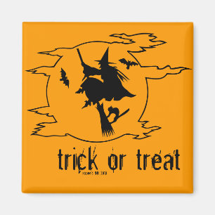 Trick oder Treat Hexe auf Broom mit Fledermäusen + Magnet
