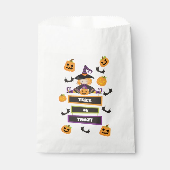 Trick oder Treat Hexe Bat Pumpkin Halloween Geschenktütchen (Vorderseite)
