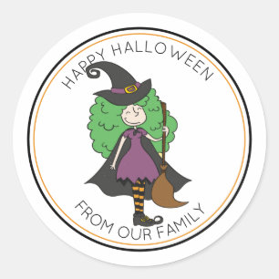 Trick oder Treat Hexe mit lockigen Haaren Hallowee Runder Aufkleber