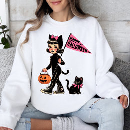 Trick oder Treat Kitty Design Vintages Halloween Sweatshirt