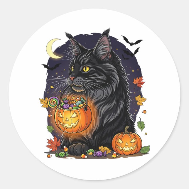 Trick oder Treat Maine Coon - Halloween Cat Runder Aufkleber (Vorderseite)