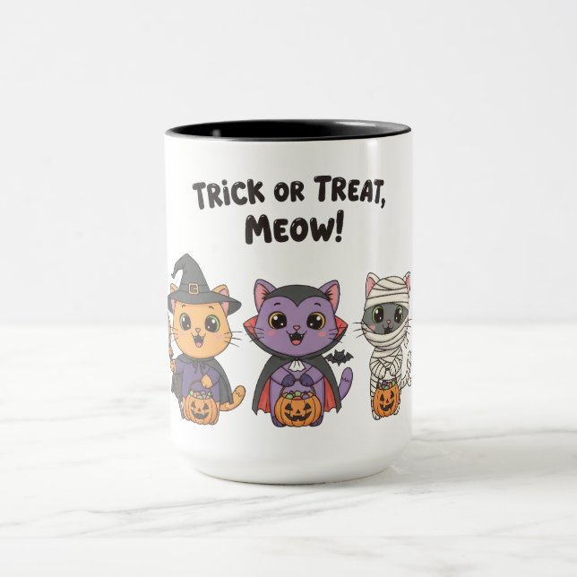 Trick oder Treat Meow Halloween Katzen Tasse (Zentrum)