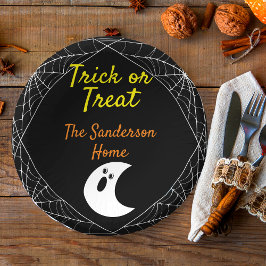Trick oder Treat Minimalistisch Ghost Halloween Fa Pappteller