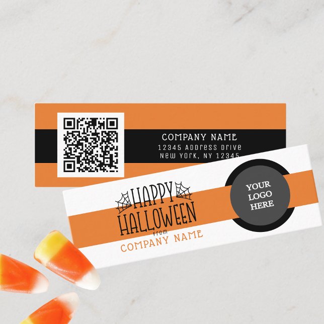 Trick oder Treat Modern Happy Halloween Vielen Dan Mini Visitenkarte (Mini Modern Halloween Business QR Thank You Cards for Trick or Trunk or Treating. Pack of 100)