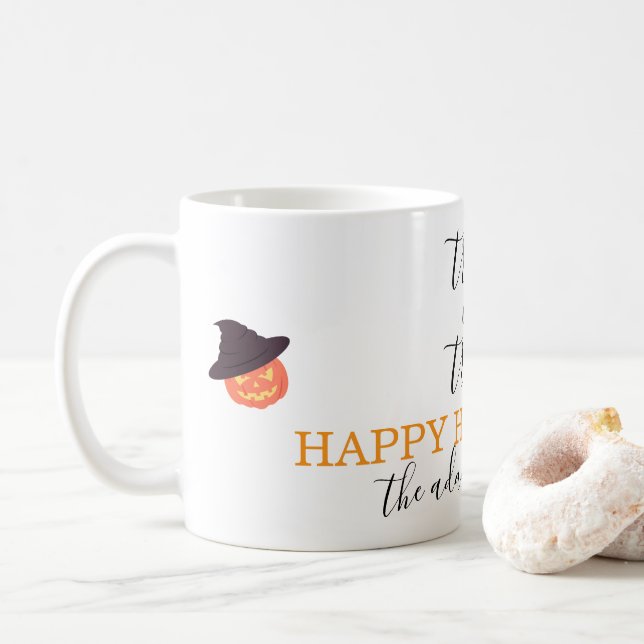 Trick oder Treat Moderne Drehskripte Halloween Kaffeetasse (Mit Donut)