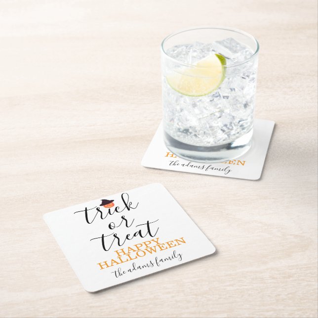 Trick oder Treat Moderne Drehskripte Halloween Rechteckiger Pappuntersetzer (Vor Ort)