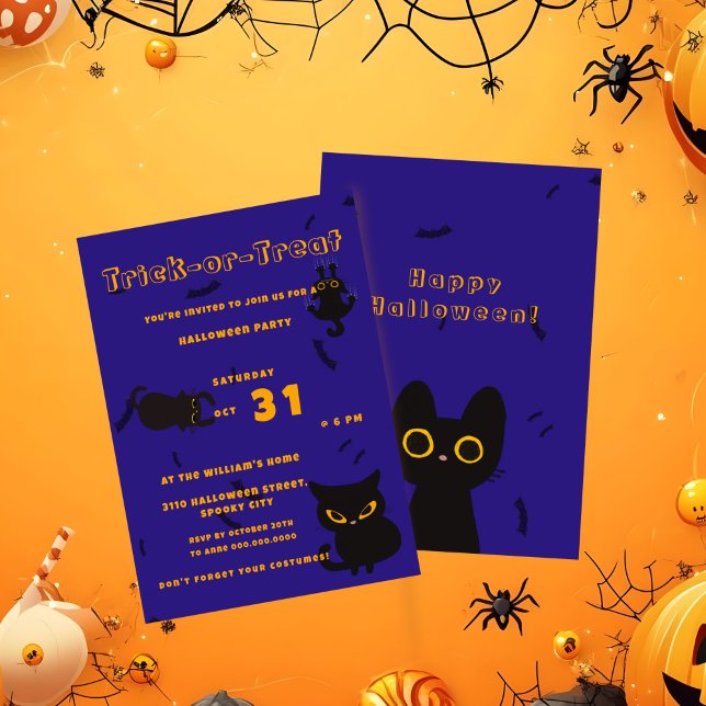 Trick oder Treat | Niedlich Black Cat Halloween Einladung (Von Creator hochgeladen)