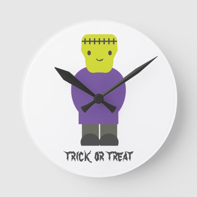 Trick oder Treat - Niedlich Frankenstein Runde Wanduhr (Vorderseite)