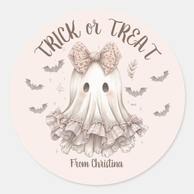 Trick oder Treat Niedlich Ghost Girl Halloween-Par Runder Aufkleber (Vorderseite)
