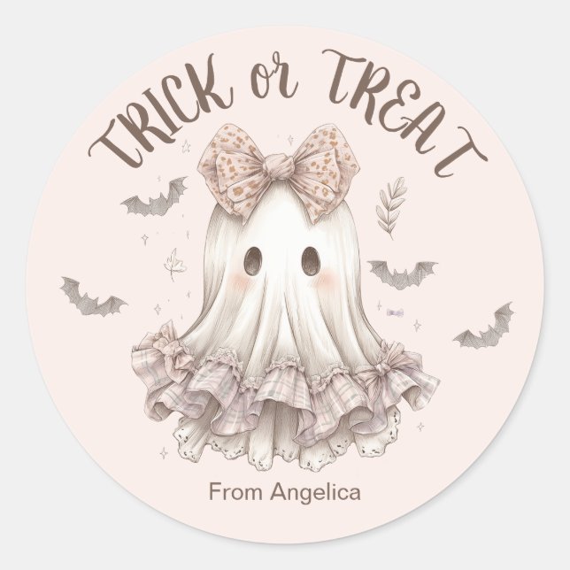 Trick oder Treat Niedlich Ghost Girl Pastel Hallow Runder Aufkleber (Vorderseite)