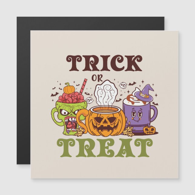 Trick oder Treat - Niedliche Halloween-Kaffeepause Magnetkarte (Vorne/Hinten)