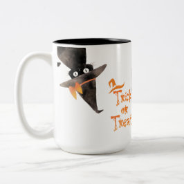 Trick oder Treat Niedliche schwarze Katze Hallowee Zweifarbige Tasse