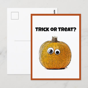 Trick oder Treat Niedlicher Halloween Pumpkin-Cart Postkarte
