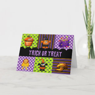 Trick oder Treat Orange und Lila Halloween Karte