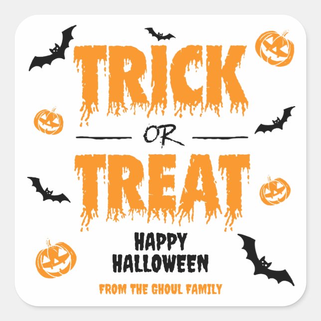 Trick oder Treat Party Light Quadratischer Aufkleber (Vorderseite)