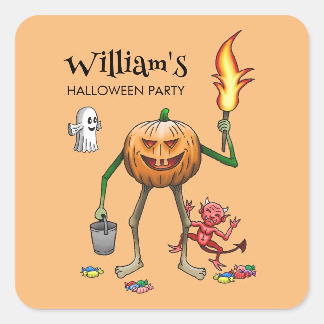 Trick oder Treat Pumpkin Quadratischer Aufkleber (Vorderseite)