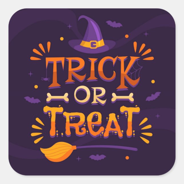 Trick oder Treat Quadratischer Aufkleber (Vorderseite)