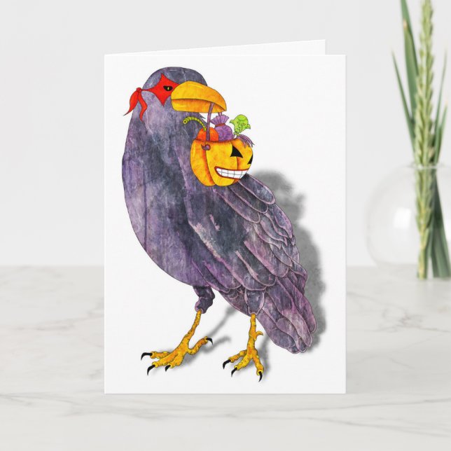 Trick oder Treat Raven Karte (Vorderseite)