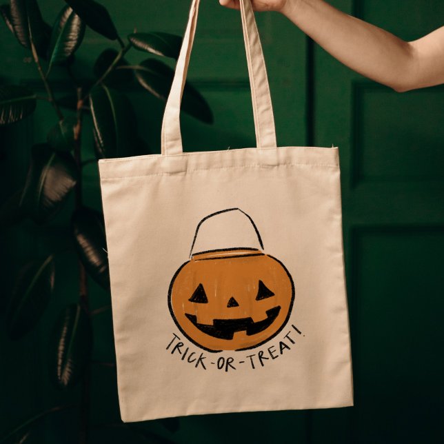 Trick oder Treat Retro Pumpkin Bucket Halloween Tragetasche (Trick or Treat Retro Pumpkin Bucket Illustration Halloween Tote Bag)