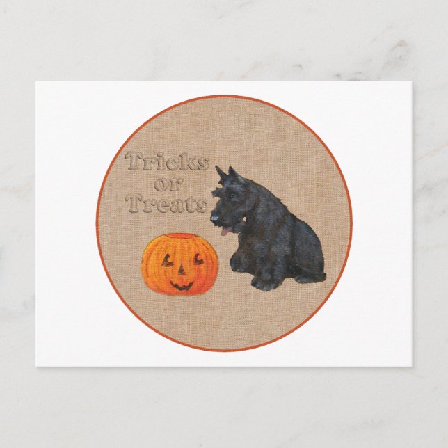 Trick oder Treat Scottie Dog Postkarte (Vorderseite)