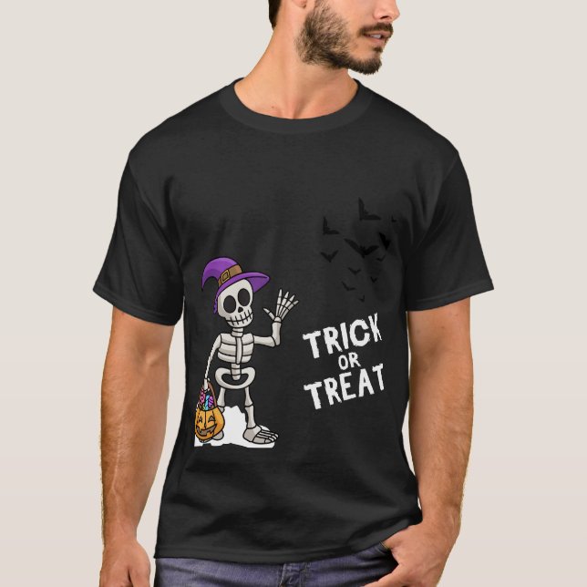 Trick oder Treat Skeleton Halloween T-Shirt Spaß K (Vorderseite)