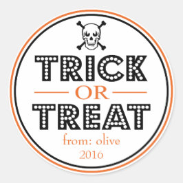Trick oder Treat Skull & Crossbones (schwarz / ora Runder Aufkleber