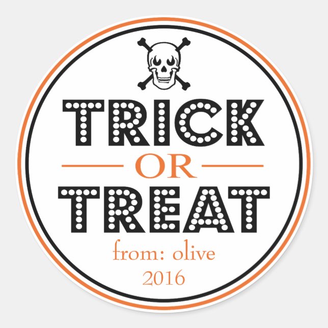 Trick oder Treat Skull & Crossbones (schwarz / ora Runder Aufkleber (Vorderseite)
