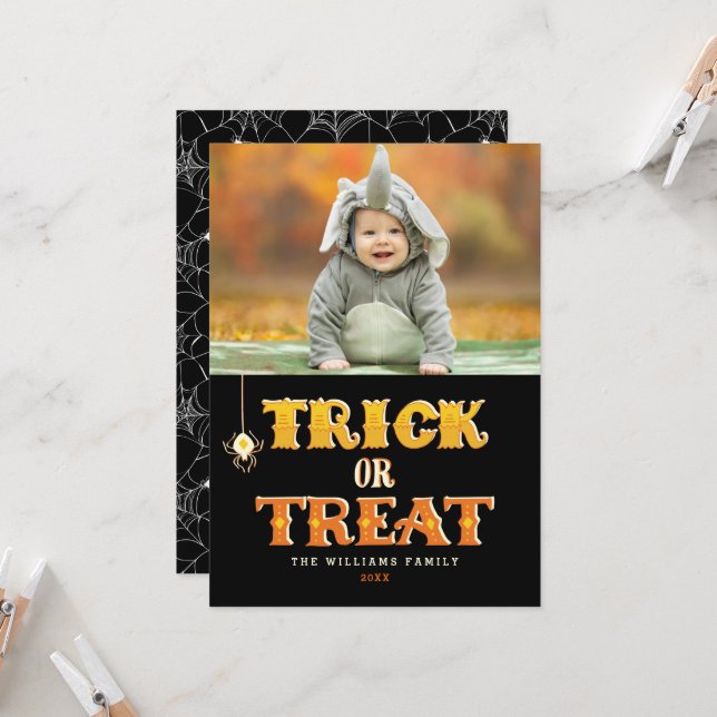 Trick oder Treat Spione Halloween Foto Cards Karte (Vorderseite/Rückseite Beispiel)