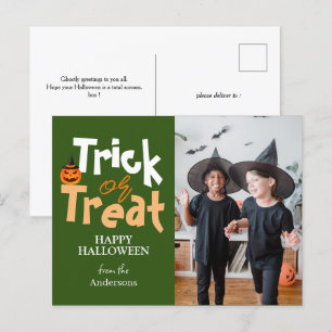 Trick oder Treat Spooky Halloween Family Foto Feiertagspostkarte