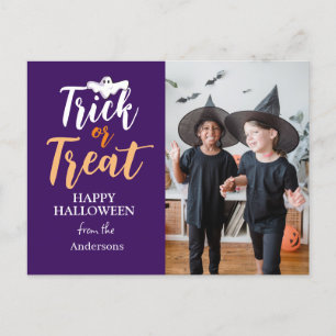 Trick oder Treat Spooky Halloween Family Foto Feiertagspostkarte