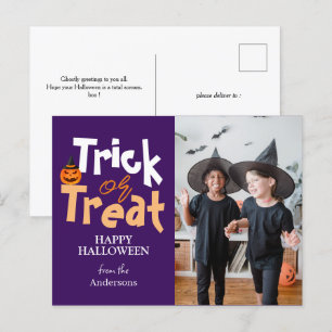 Trick oder Treat Spooky Halloween Family Foto Feiertagspostkarte