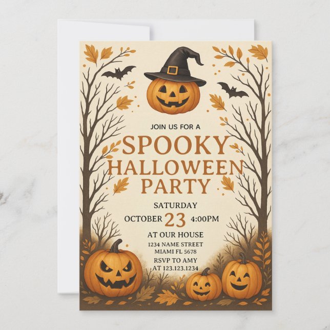 Trick oder Treat Spooky Halloween-Party Einladung (Vorderseite)